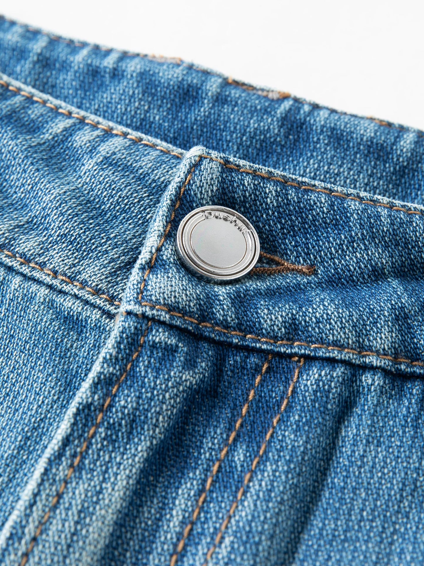 DUSHU High-Waist Straight Leg Jeans | Retro Washed Denim