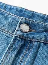 DUSHU High-Waist Straight Leg Jeans | Retro Washed Denim