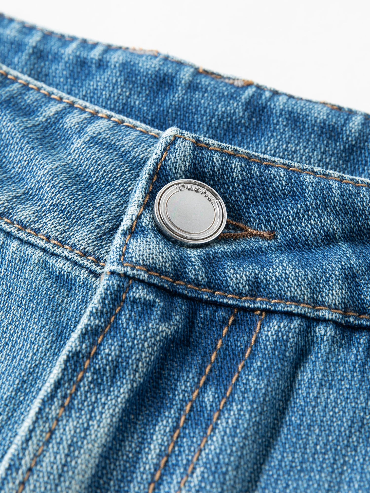 DUSHU High-Waist Straight Leg Jeans | Retro Washed Denim