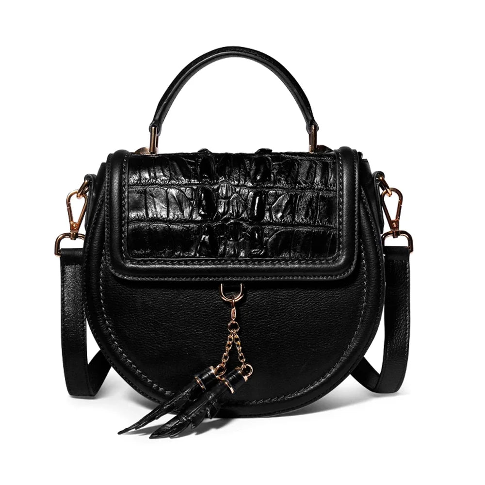 KEXIMA Crocodile Embossed Leather Round Shoulder Bag