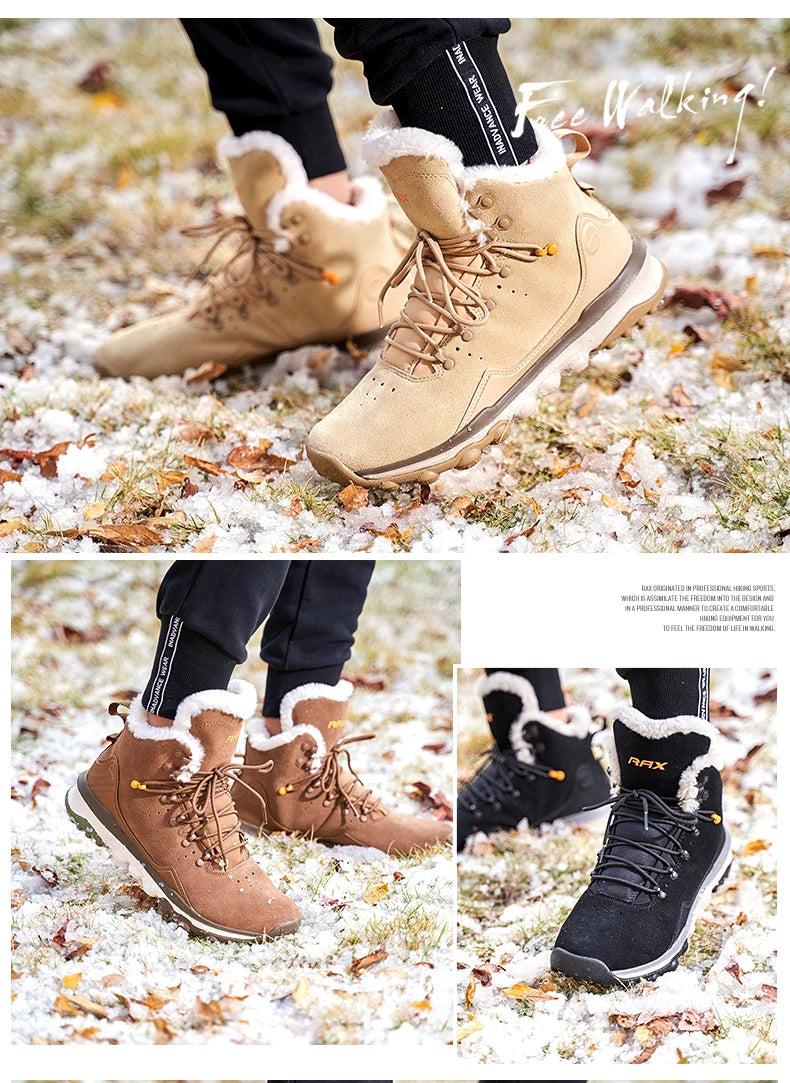 RAX Waterproof Hiking Shoes Men Winter Outdoor Sneakers for Men Snow Boots Plush Mountain Snowboots Outdoor Tourism Jogging Shoe