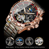 POEDAGAR Luxury Men Watch Luminous Waterproof Hollow Tourbillon Male Clock Week Date Business Automatic Mechanical Men's Watches