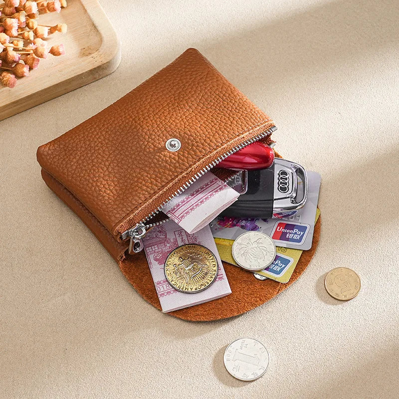Custom Letters Fashion Women Short Wallet Genuine Leather Double Wallet Small Coin Purse Mini Credit Card Holder Key Storage Bag