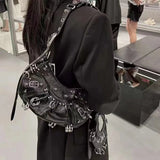  ﻿ 2026 New Women's Fashion Shoulder Bag European Vintage Style Cropped Studded Motorcycle Bag Soft Material Crossbody Design