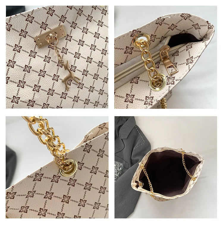 Women's Geometric PU Leather Tote Bag – Large Capacity Shoulder Bag