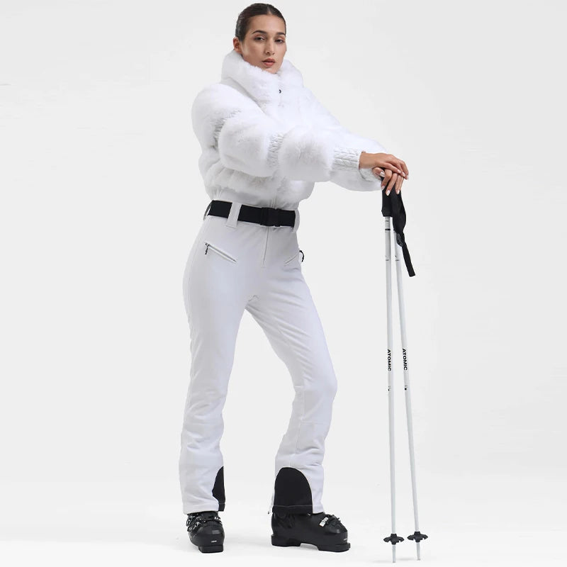 Windproof Faux Fur Ski Jumpsuit