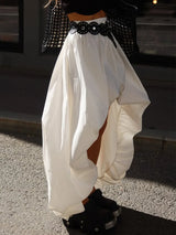 Women's Cotton Ruched Midi Skirt – Elegant A-Line