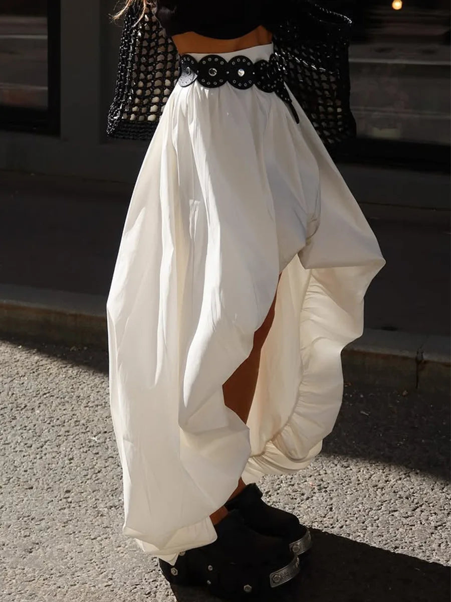 Women's Cotton Ruched Midi Skirt – Elegant A-Line