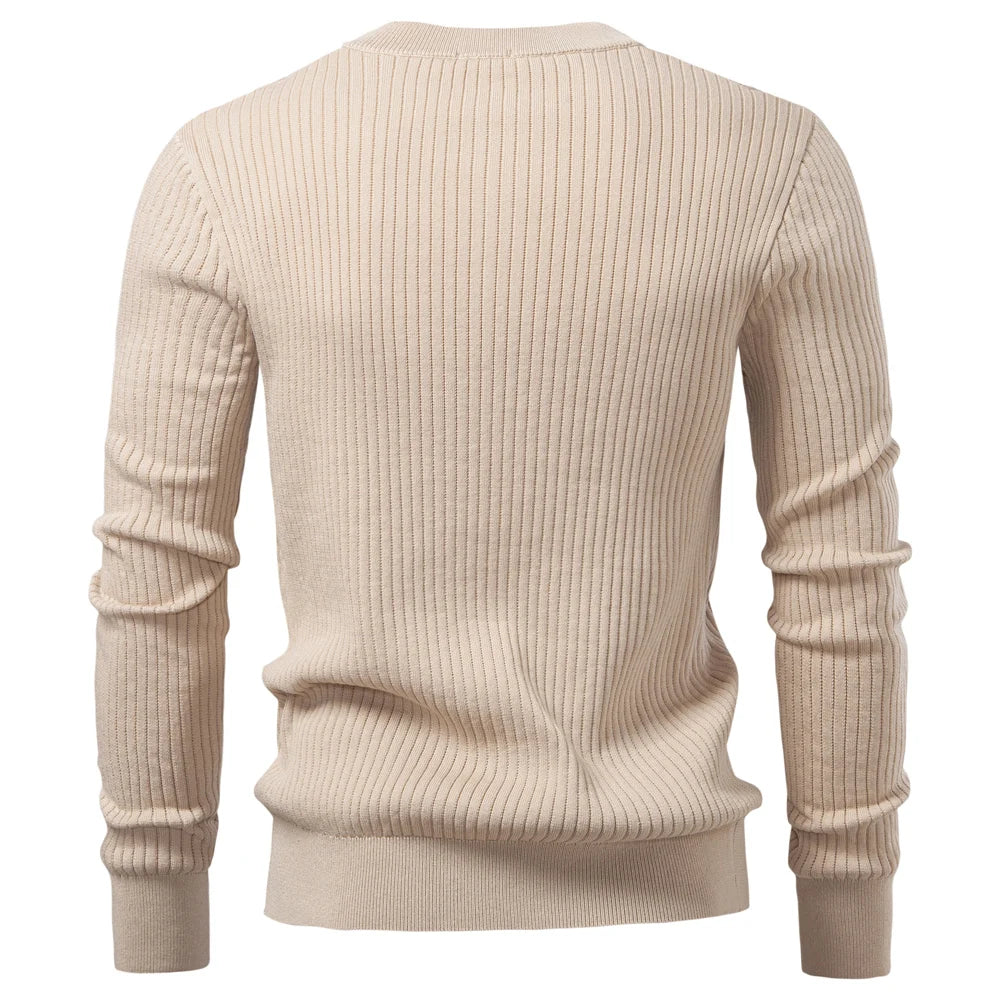 AIOPESON Ribbed Stripe Polo Shirt – Men's Long Sleeve