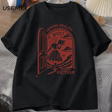 Leaving Reality Entering Fiction T Shirt Men Women Vintage Funny Bookish Book Lover Tshirt Woman Reading T-shirt Streetwear