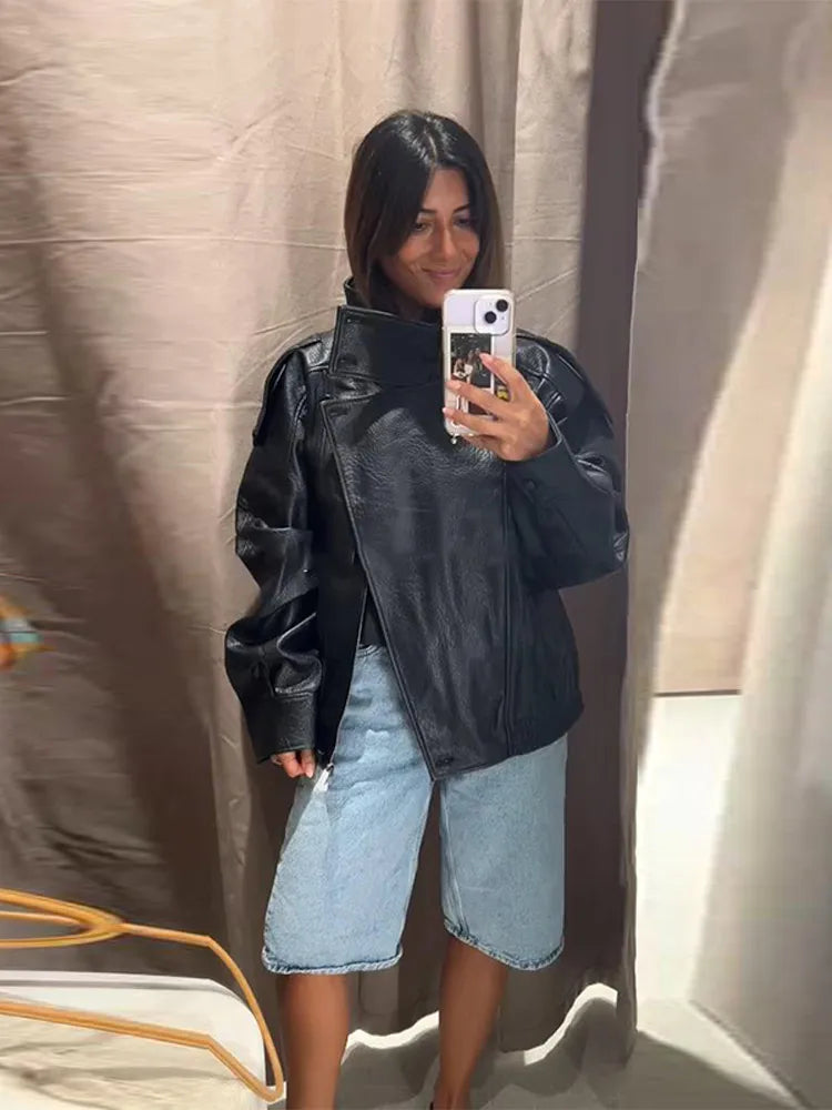 Chic Stand Collar Leather Jacket