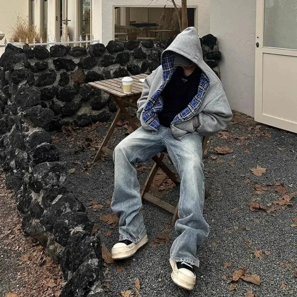 Reversible Oversized Plaid-Lined Hoodie