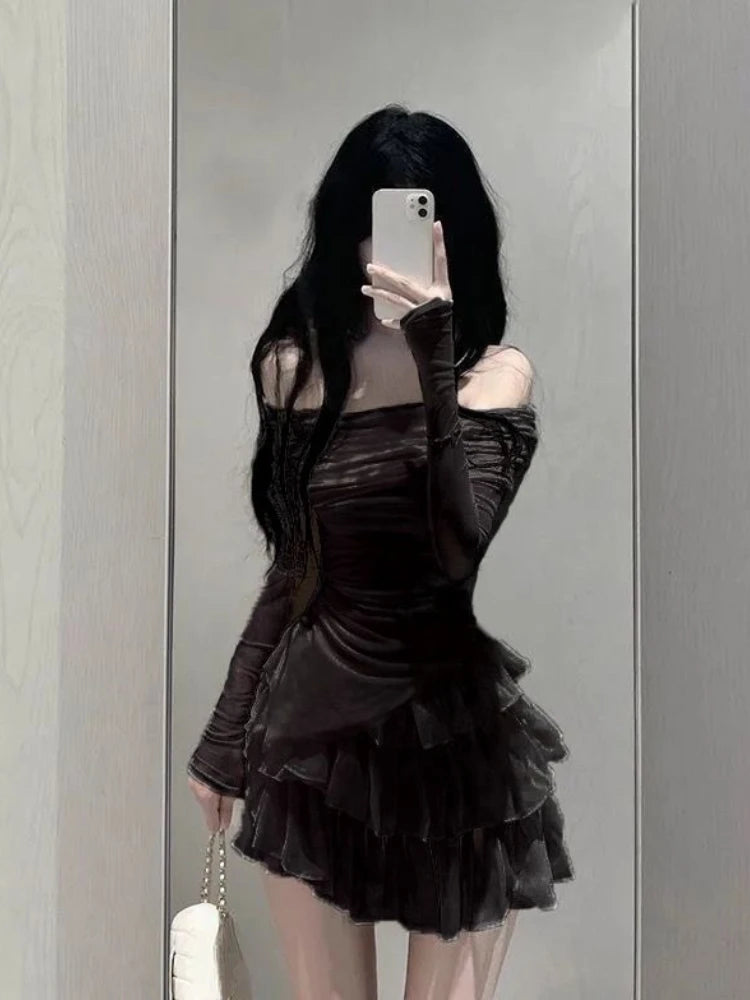 2025 Autumn Two Pieces Skirt Set Women Y2k Crop Tops T-shirt + Cake Skirts Japanese Kawaii Fashion Suits Chic Outfits Korean