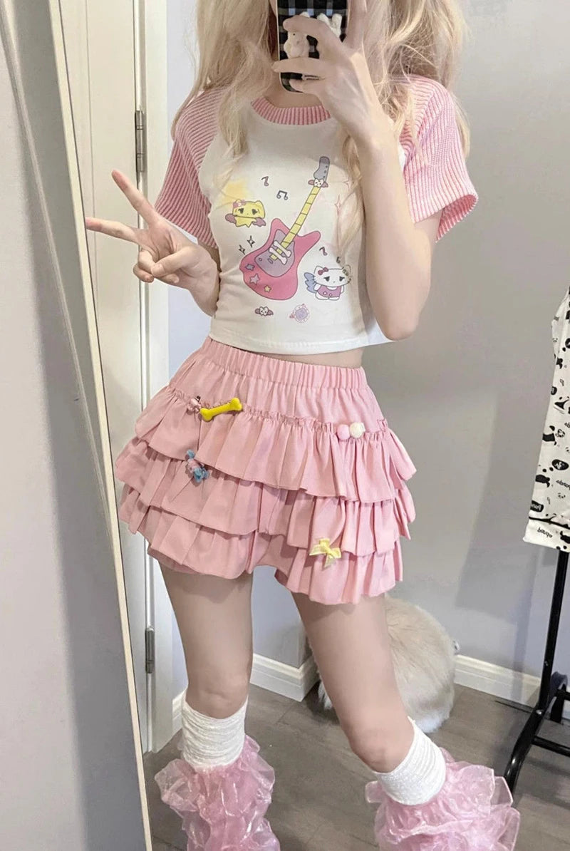 Bow & Ruffle High-Waist A-Line Mini Skirt