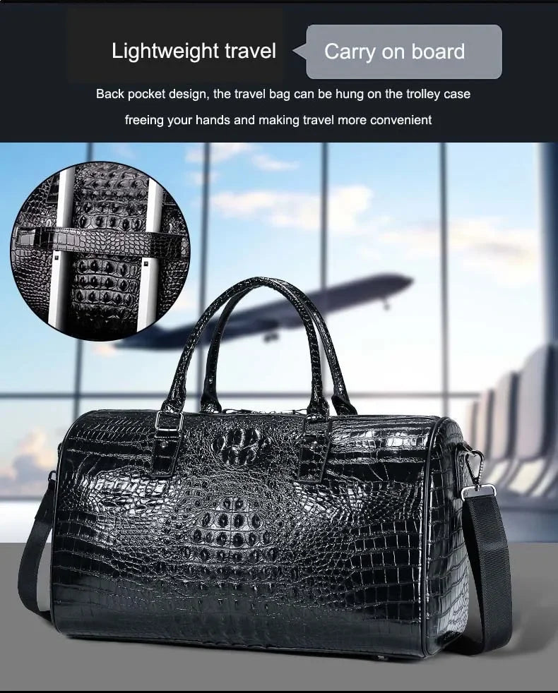 2024 New Cow Genuine Alligator Leather Travel Bags Luxury Men Large Capacity Portable Male Shoulder Bags Brand Travel Duffle Bag