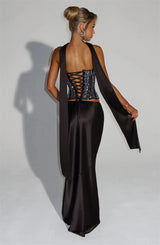 Mozision Sequins Sexy Dress Set Women Sparkle Scarf Collar Crop Tops And Maxi Skirt Elegant Club Party Satin Skirt Matching Set