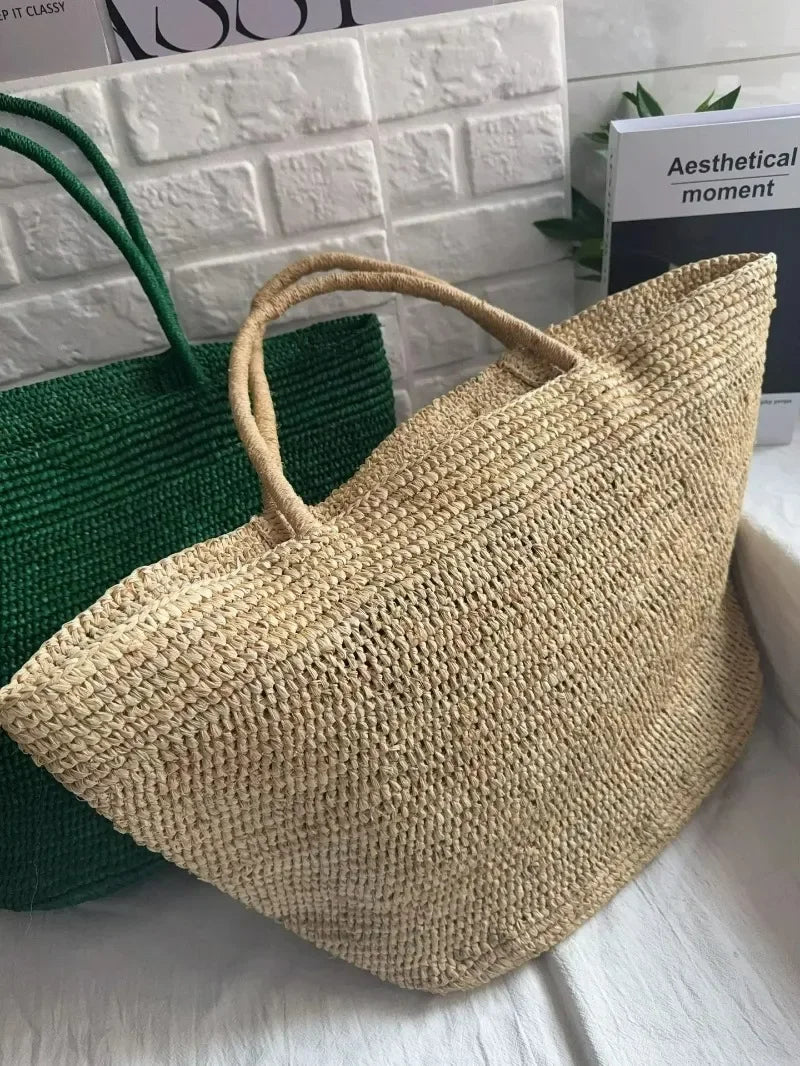 Fashionable Natural Rafia Grass Hand-woven Bag, Large Capacity, Lightweight, Versatile, Suitable for Daily Use, Women's Handbag