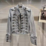 DEAT 2025 Autumn New Fashion Metal Buckle Design Shoulder Strap Denim Short Jacket For Women High Street Coat Female 11A06995