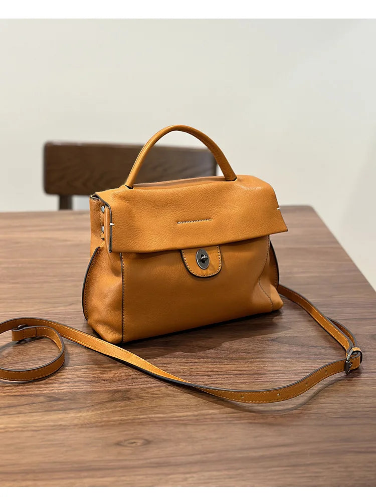 Johnature 2026 Autumn New Handmade Retro Genuine Leather Women's Bag Versatile Soft Cowhide Solid Color Shoulder Crossbody Bags