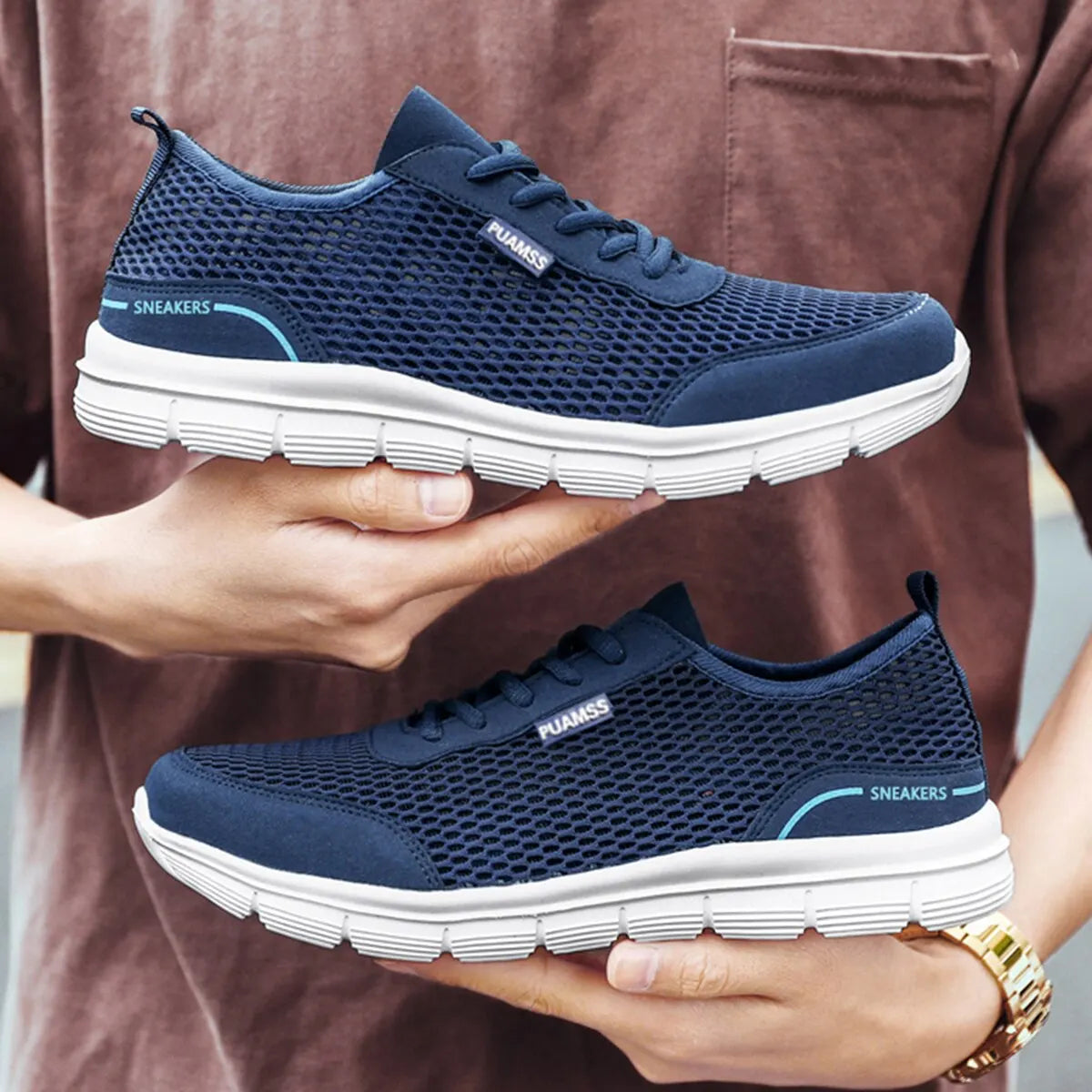 PUAMSS Men's Lightweight Mesh Running Sneakers — Breathable, Lace-Up, Stability