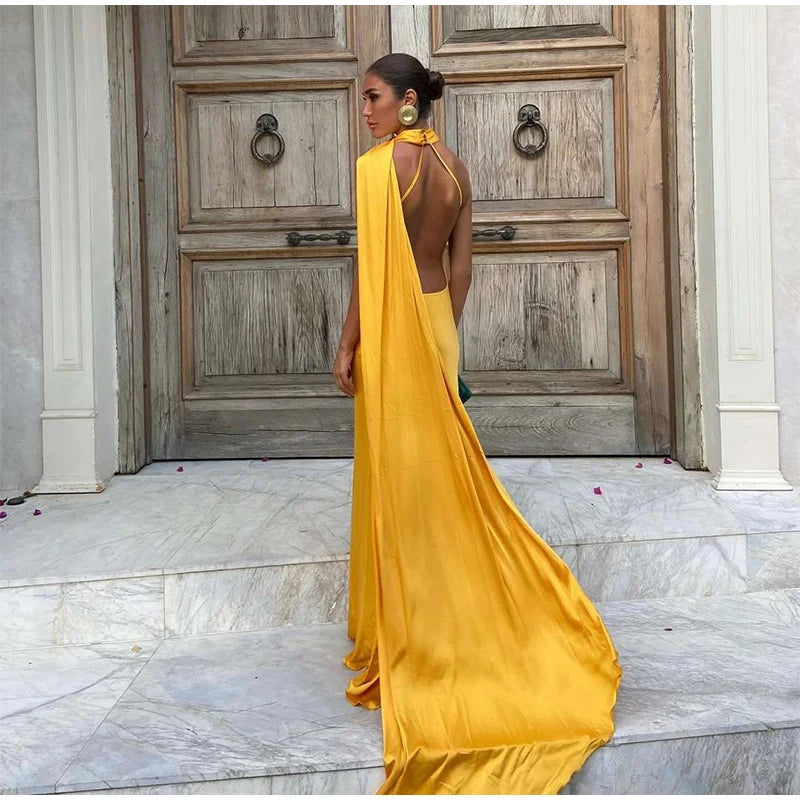 Elegant Ribbon Halter Maxi Dress