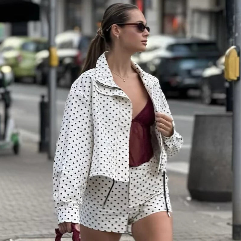 HXAO Polka Dot Bomber Jacket – Women's Zip-Up Coat