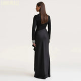 Women's High Neck Beaded Formal Gown | Long Sleeve