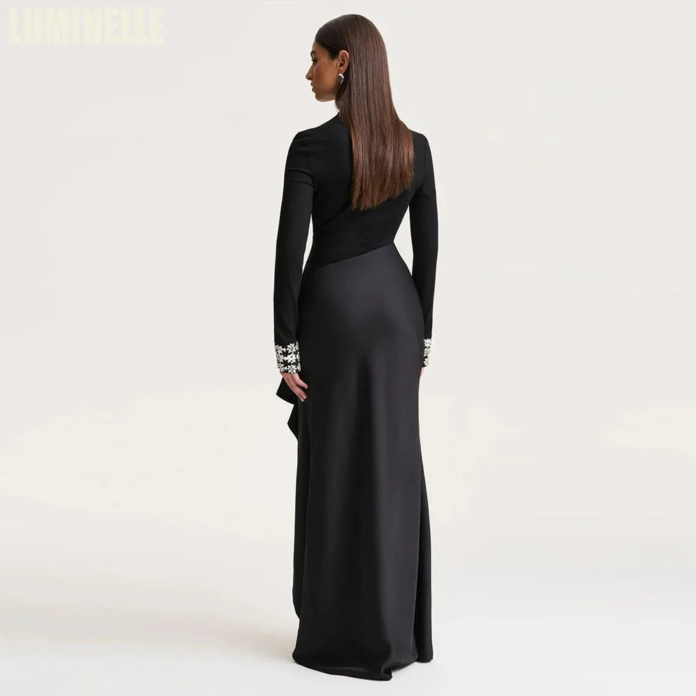 Women's High Neck Beaded Formal Gown | Long Sleeve
