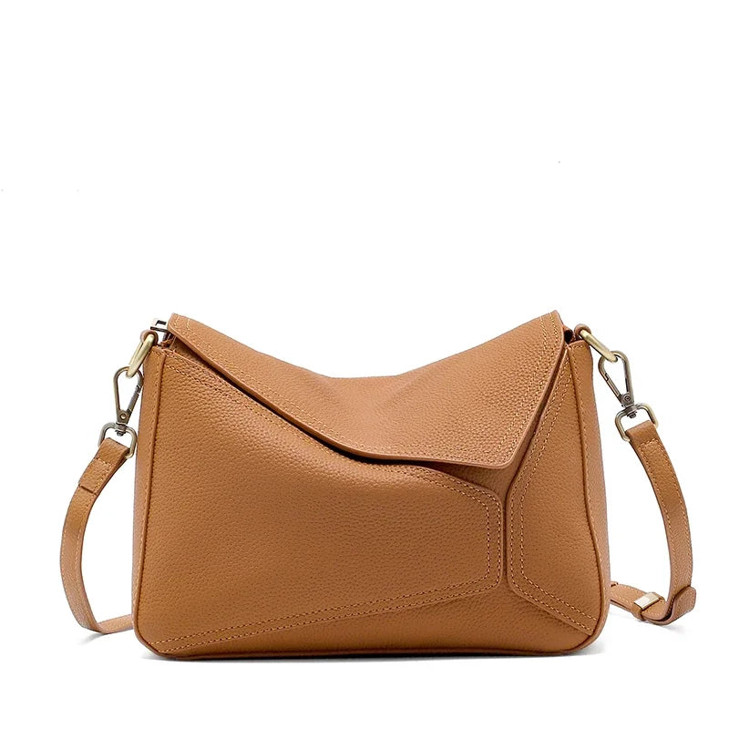 Pure 100% Cowhide Leather Women's Geometric Solid Color Shoulder Bag For Ladies Large Capacity Pillow Crossbody Handbag Luxury