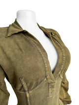 Ribbed Distressed V-Neck Jumpsuit