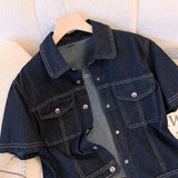 Women's Retro Cropped Short Sleeve Denim Jacket