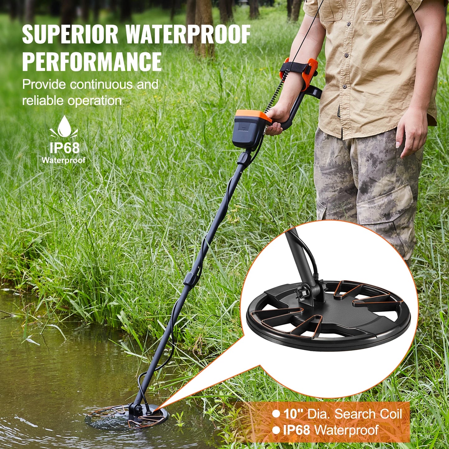 SucceBuy Metal Detector for Adults & Kids 10Inch Waterproof Search Coil + LCD Display 7 Modes Adjustable 41''-52'' Aluminum Stem