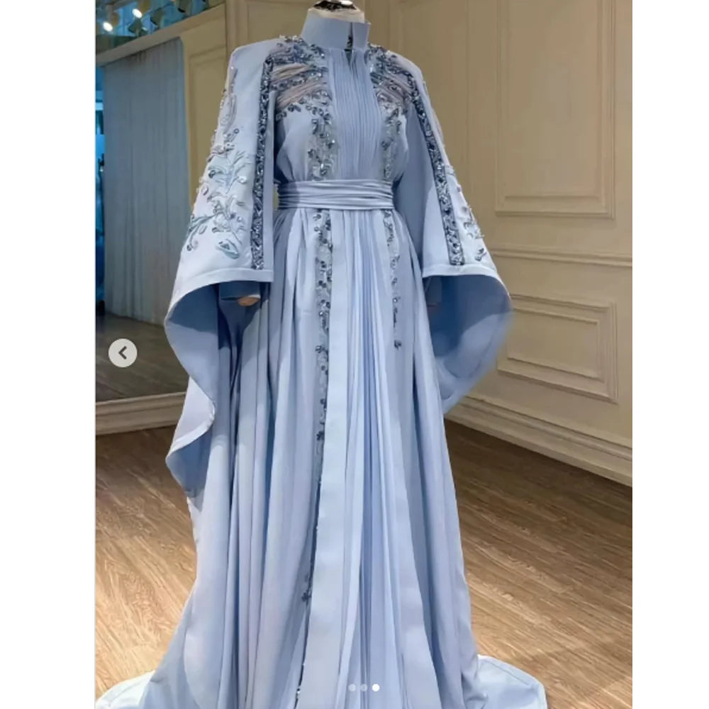 Kaftan Evening Gown | A-Line Long Sleeve Formal Dress