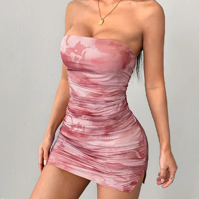 Women's Y2K Printed Strapless A-Line Mini Dress