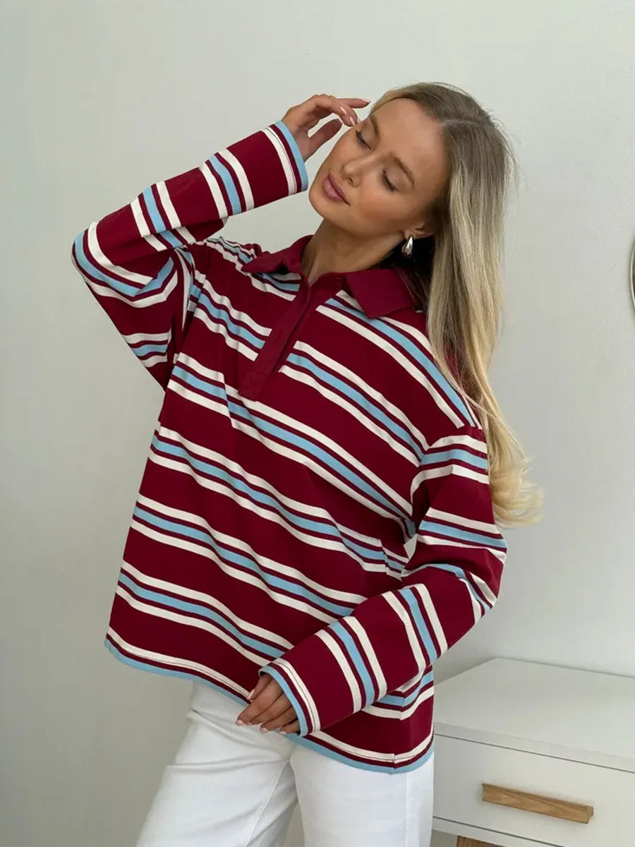 Vintage Striped Oversized Polo Shirt