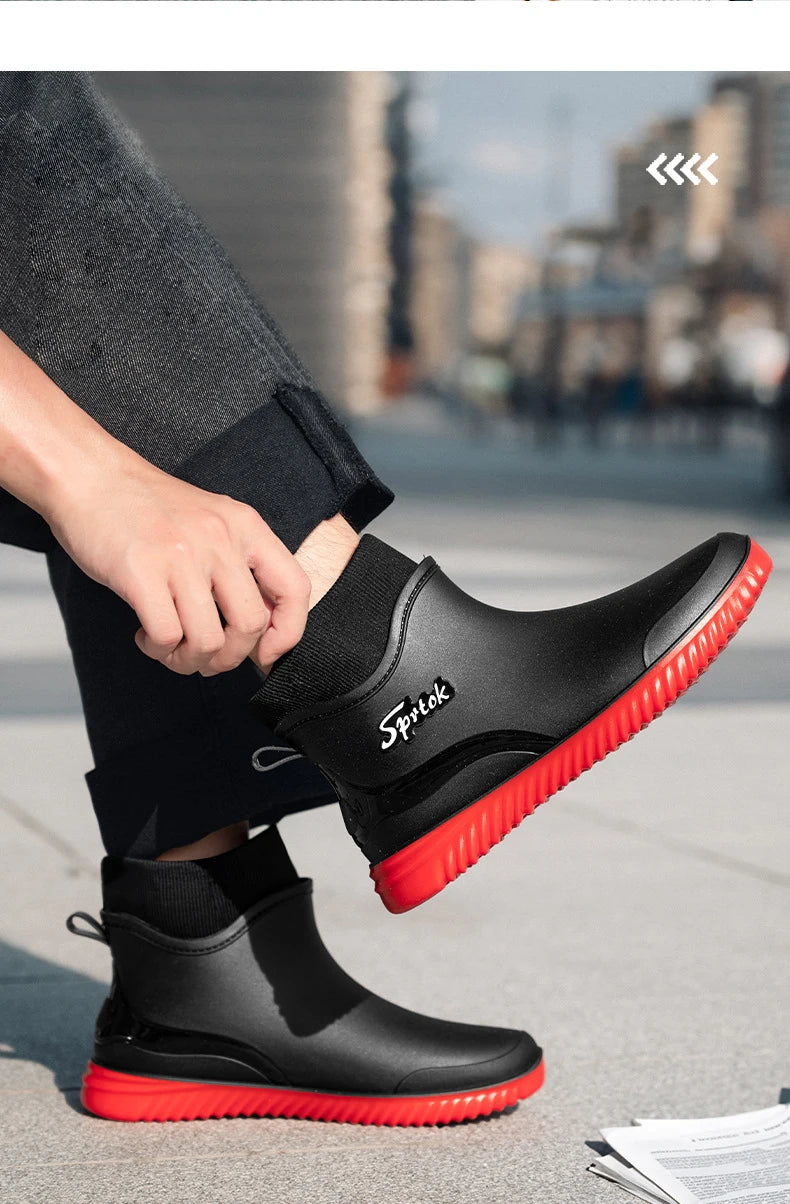Fashionable Adult Short Rain Boots Waterproof Ankle Shoes Anti-Slip Durable Rubber Footwear For Men Women Suitable for Rainy Day