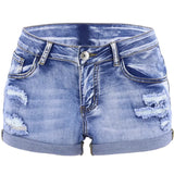 Women’s Mid-Waist Distressed Denim Shorts – Slim Fit Summer Beach Wear