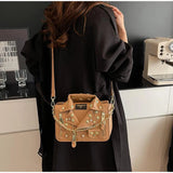 Jacket Collar Shaped Crossbody Shoulder Bag,Women Metal Flower Studded Handbag ,Niche Designer Streetwear Fashion Rivet Tote Bag