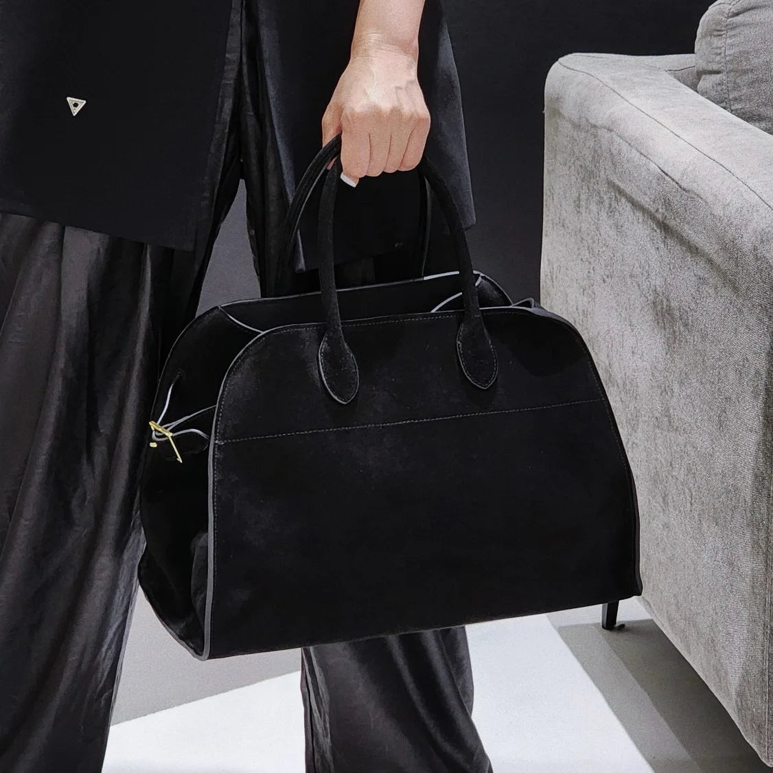 High Quality Autumn Winter New Matte Suede Tote Bag Large Capacity Commuter Casual Portable Shoulder Genuine Leather Women's Bag