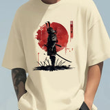Men's Japanese Samurai Print Cotton T-Shirt - Relaxed Fit