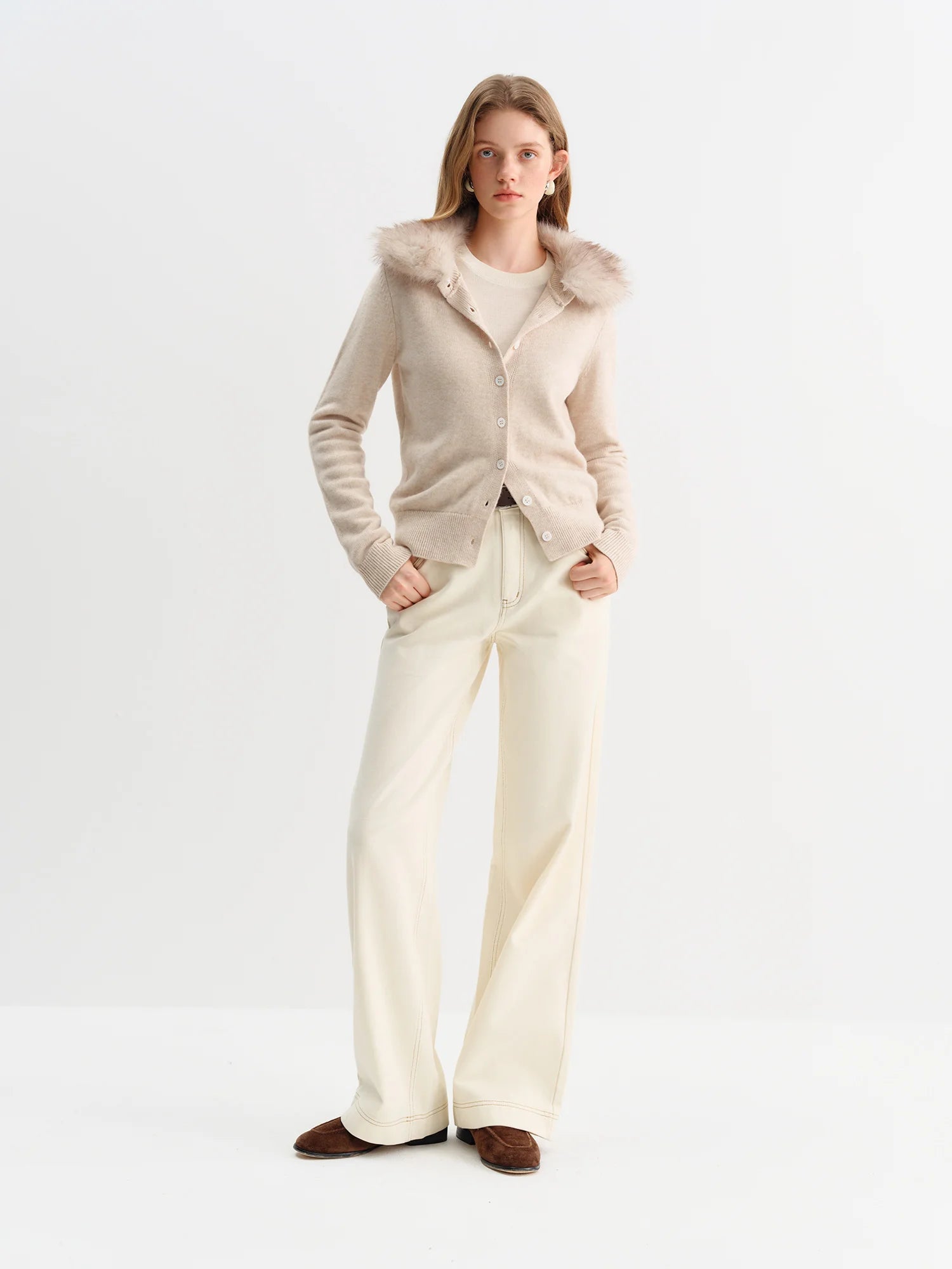 FSLE Straight High Waist Jeans for Women Winter Solid Simple All-match 2025 New Long and Short Versatile Pants Korean Style