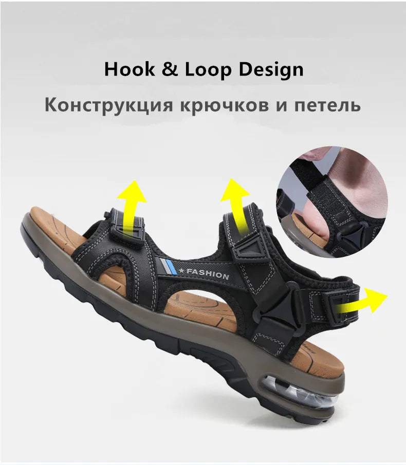 Fashion Men's Sandals Summer Soft Beach Flip Flop Comfortable Genuine Leather Sandals Outdoor Men Roman Sandals Size 46