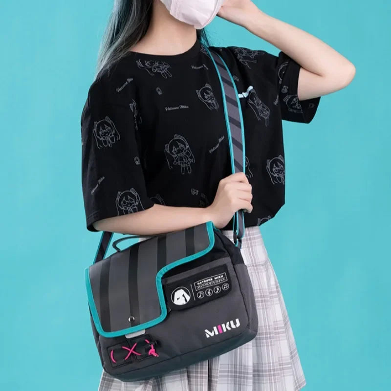 Bandai Hatsune Miku Buckle Shoulder Bag Cartoon Hatsune Miku Large Capacity Cool Storage Bag Anime Peripherals Holiday Gifts
