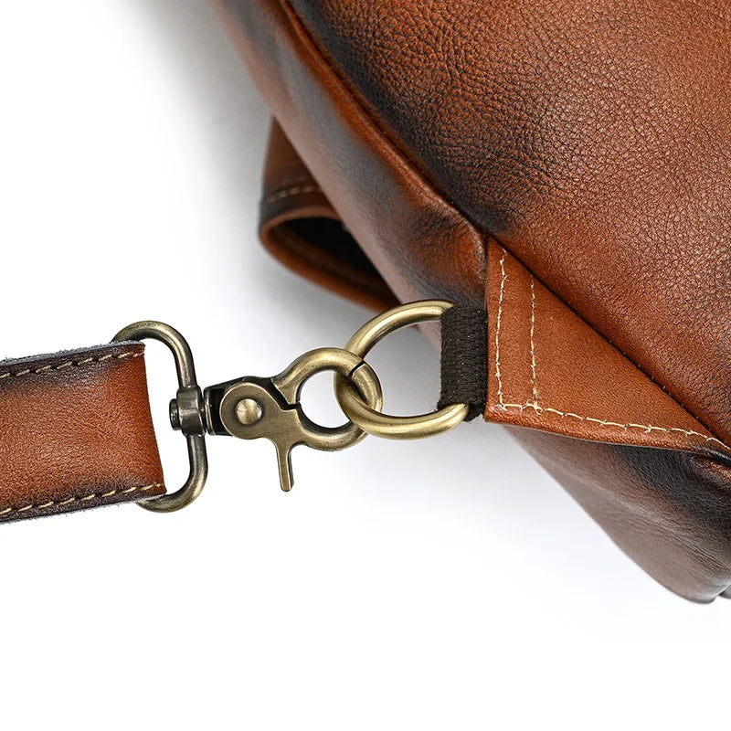 Single Shoulder Bagpack Genuine Leather Chest Bag Outdoor Riding Bag Chest Packs For Biker Men Male Sling Bags Cow Leather