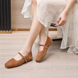 AIYUQI Women's Genuine Leather Square-Toe Ballet Flats