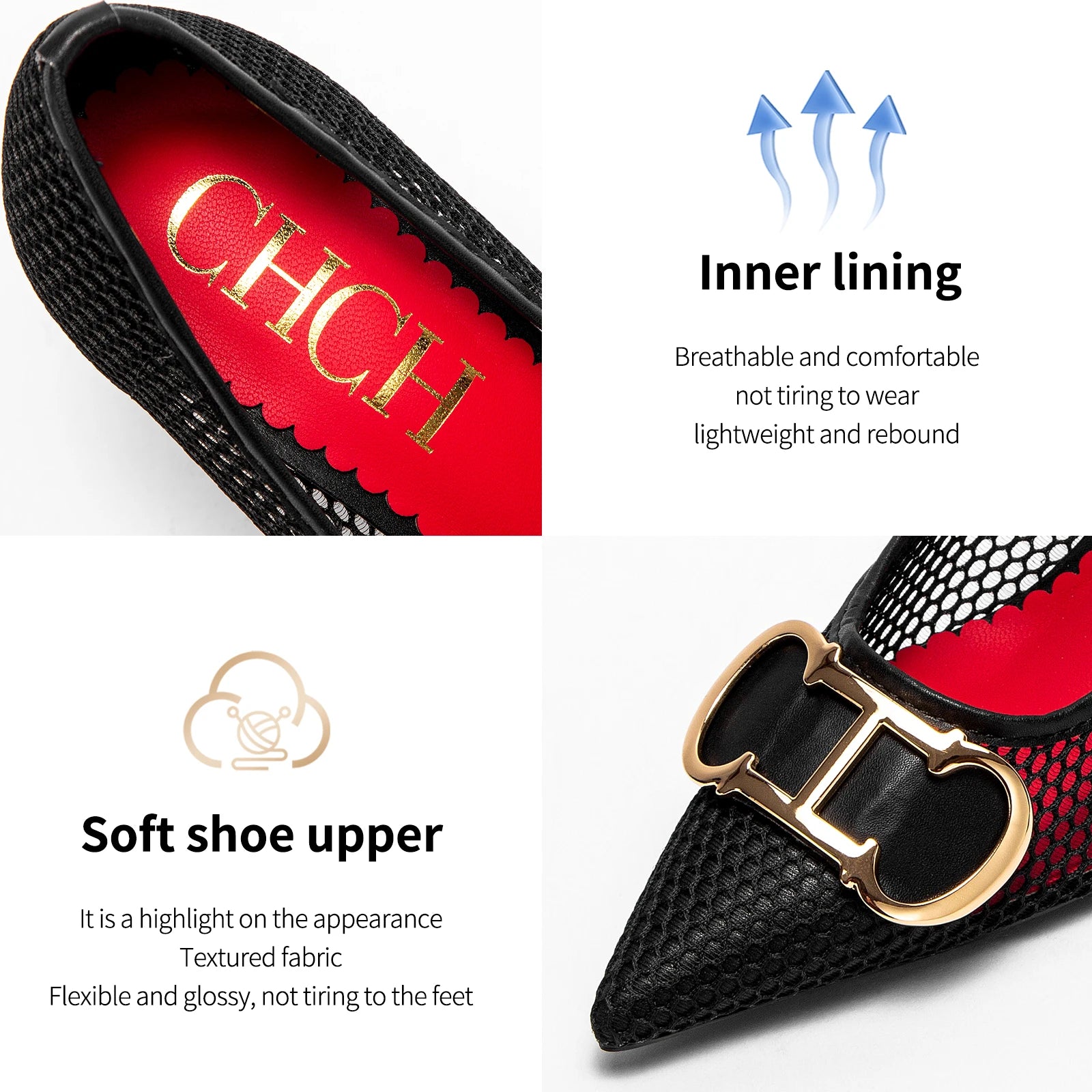 CHCH Women's High Heels 2025 Spring New Hollow Business Women's Shoes 7cm Red Evening Shoes