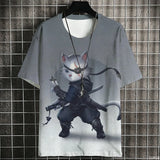 Japanese Samurai Cat Men's Anime T-Shirt – Summer 3D Print Tee