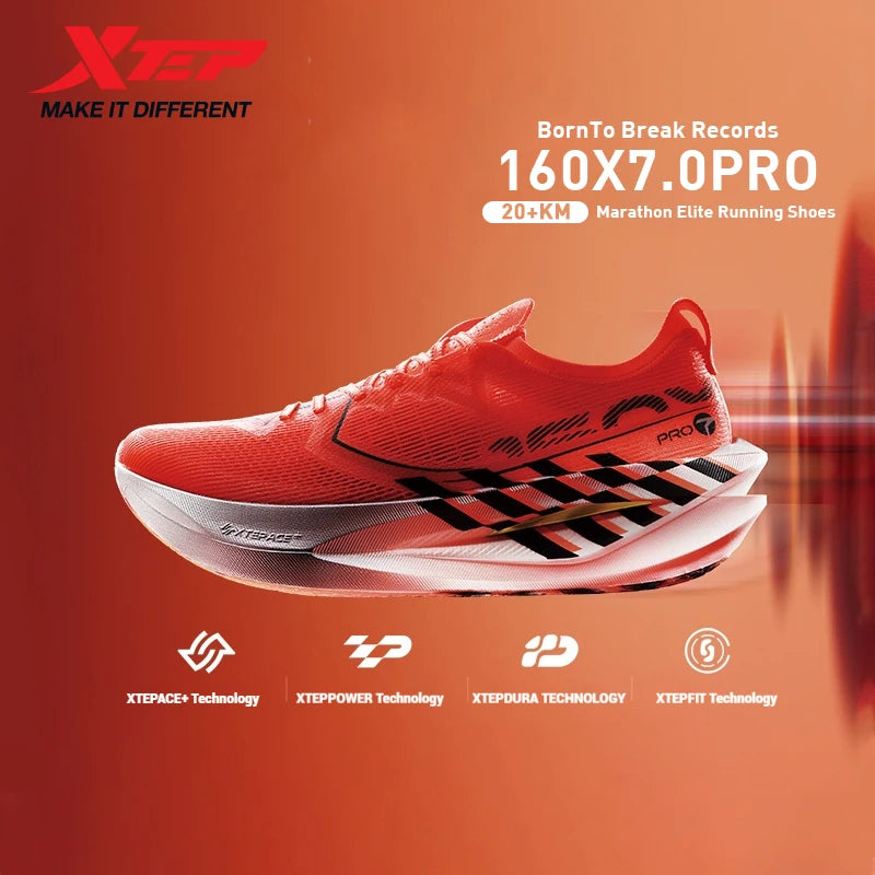 Xtep 160X 7.0 Pro Running Shoes 2025 Cushioning Shock Sneakers Professional Marathon PB Carbon Plate Sports Shoes 975319110041