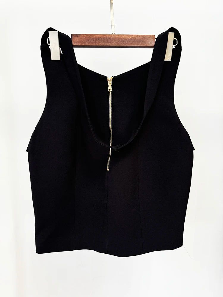Rose Metal Button Halter Mini Skirt | Elegant High Street