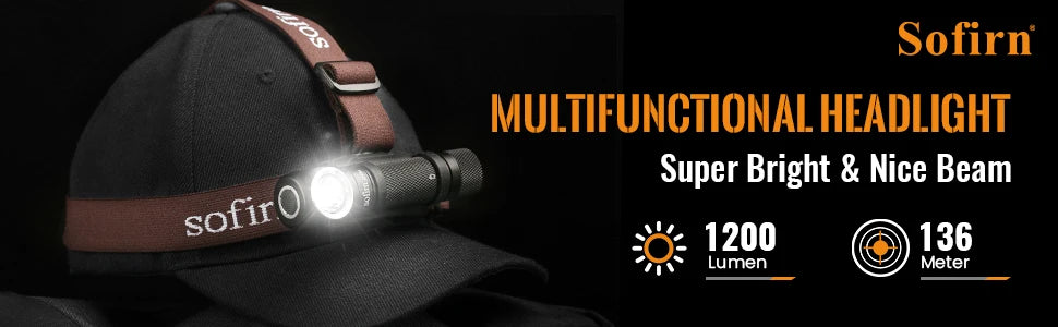 Sofirn SP40 LED Headlamp XPL 1200lm 18650 Type C Rechargeable Headlight 18350 Flashlight with Power Indicator Magnet Tail
